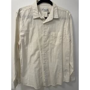 Onia Button-Up Shirt Mens Medium Beige Linen Business Preppy Career Office NWT